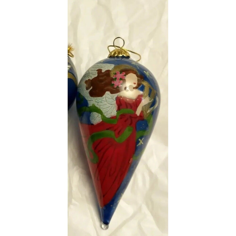 LI BIEN PIER 1 Teardrop 2010 ANGEL Reverse Handpainted Christmas GLASS ORNAMENT
